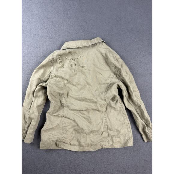 J. Jill Linen Button Sz Small Olive Green Embroidered Jacket, 100% Linen - Picture 6 of 7
